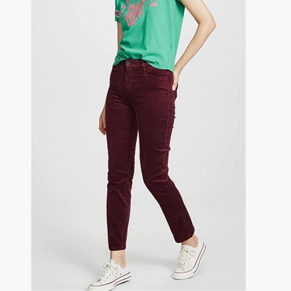 PAIGE Hoxton Corduroy Ankle Pants in Burgandy